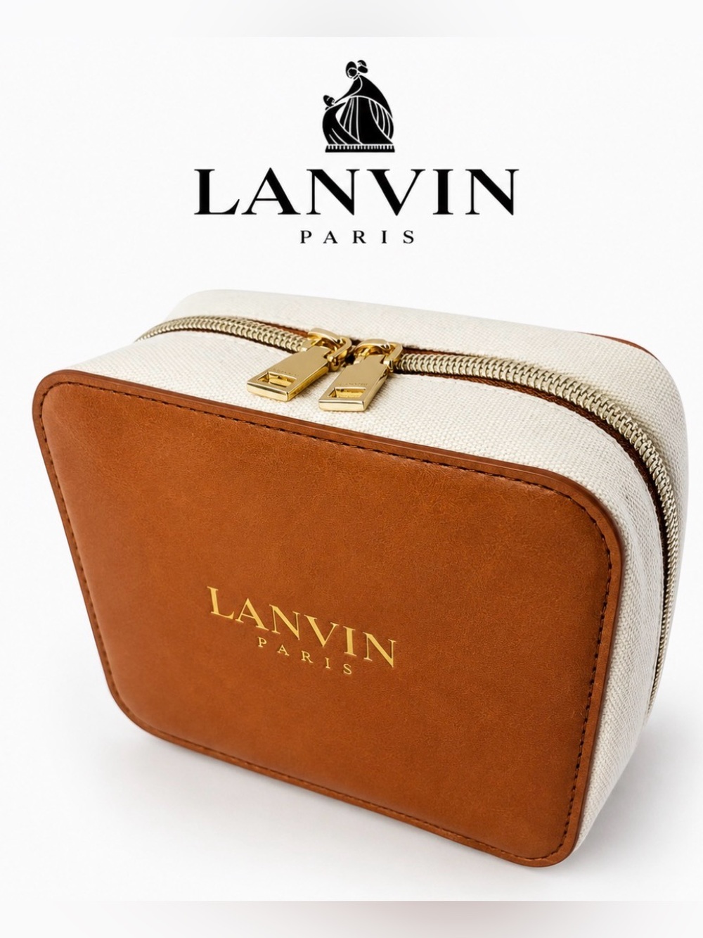 Lanvin Travel or Cosmetics Pouch in Brown and Cream Unisex